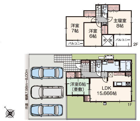 足利市常見町２丁目の新築一戸建の間取り|◇土地50.06坪　建物30.99坪　全居室南向き　LDK吹抜け　ダブルバルコニー　太陽光発電システム◇