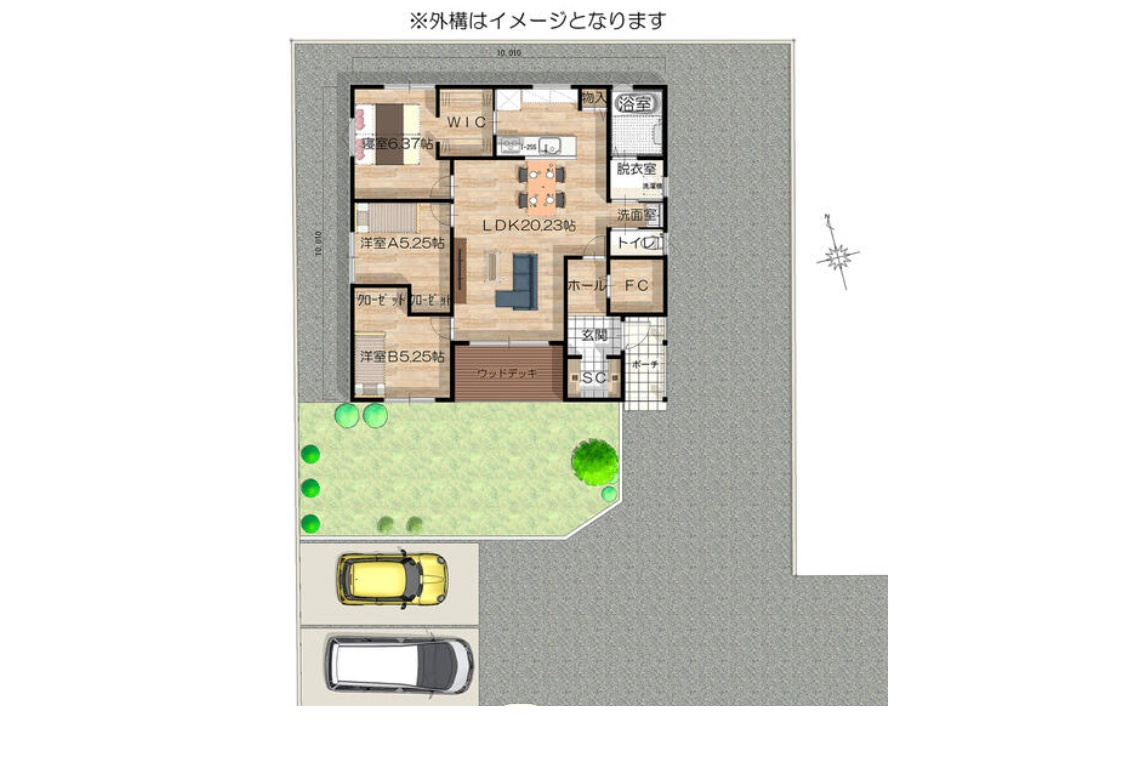 前橋市富士見町原之郷　新築住宅全2棟の間取り|■土地132.69坪　建物27.17坪　SIC　WIC　平屋建て■