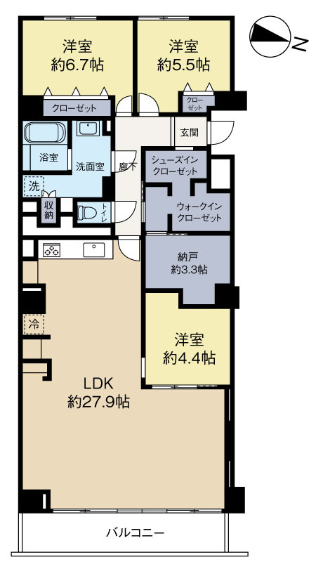 勾当台ハイツの間取り|専有面積112.48㎡、バルコニー面積9.25㎡、3SLDK、価格3,480万円