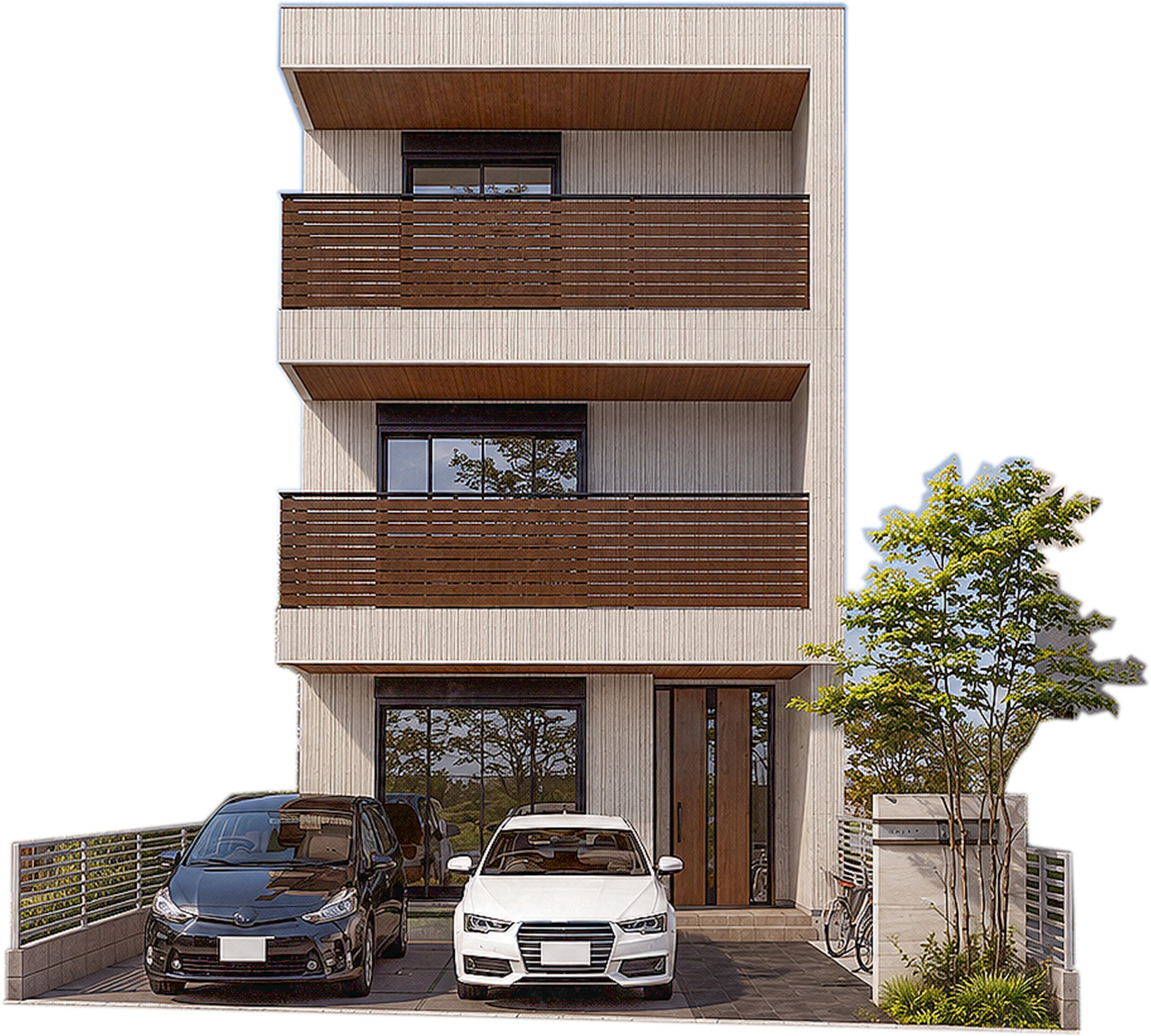 宅地分譲［新宿区矢来町］の完成予想図|■建物プラン例外観パース（CGイメージ）
建物面積：119.69㎡[約36.21坪]、建物価格：7,029万円（税込み）
※別途、付帯工事費等が必要となります。