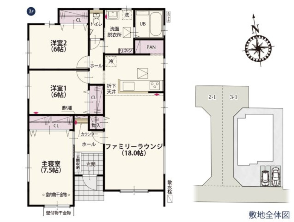 伊勢崎市日乃出町第2期　新築住宅全4棟の間取り|■土地62.05坪　建物32.06坪　パントリー　WIC　南面バルコニー■