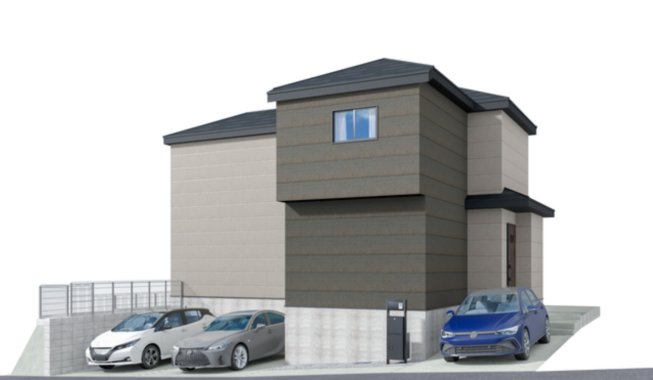 横浜市保土ヶ谷区法泉3丁目　新築戸建て【仲介手数料無料】カースペース3台の外観パース