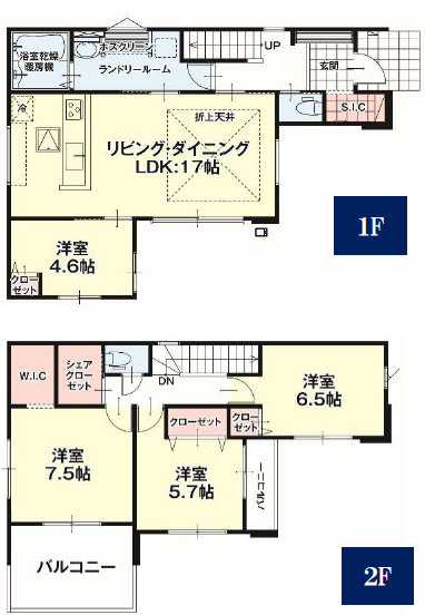 宇都宮市泉が丘６丁目の新築一戸建の間取り|■建坪33.99坪　敷地42.93坪　折り上げ天井　SIC　ランドリールーム　WIC　ダブルバルコニー■