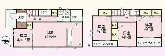 高崎市小八木町　新築住宅全1棟の間取り|■建坪32.43坪　敷地59.84坪　SIC　全居室収納付き　インナーバルコニー■