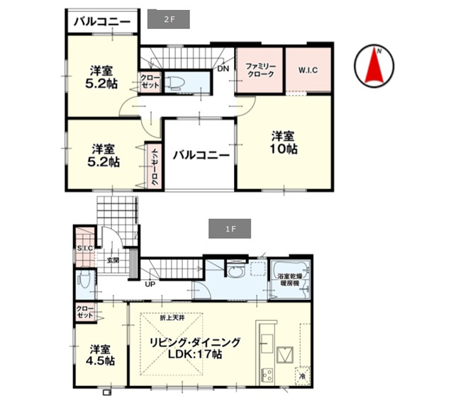 高崎市吉井町長根1期　新築住宅全2棟の間取り|■建坪34.99坪　敷地60.02坪　SIC　WIC　インナーバルコニー■