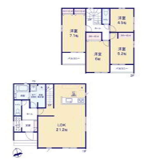 前橋市北代田町1期　新築住宅全3棟の間取り|■建坪31.93坪　敷地46.81坪　LDK21.2帖　SIC　南面バルコニー■