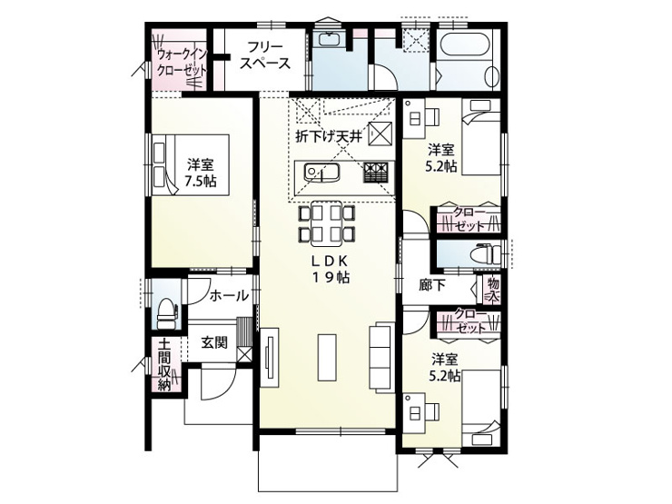 【１号棟：間取り図】前橋市富士見町原之郷「３区画」１号棟　3LDK平屋
