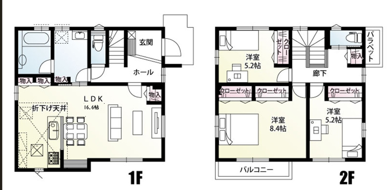 上尾市大字平方　号6棟　玄関から洗面室へ、LDKから洗面室へと出入りできるので帰宅後の手洗い、家事の合間の洗面室への行き来に便利な間取り！