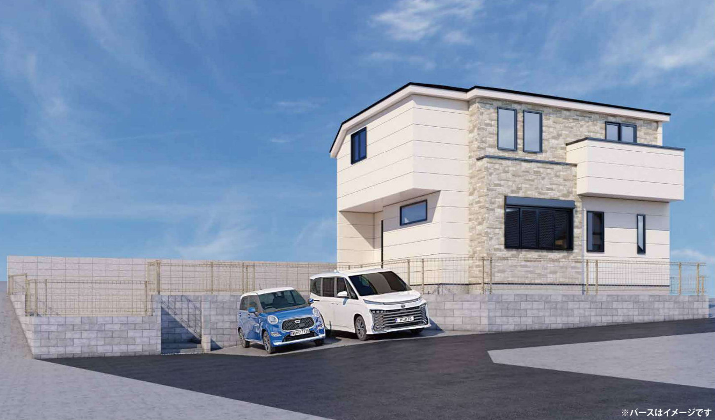 横浜市旭区三反田町 新築戸建て【仲介手数料無料】カースペース2台の外観パース