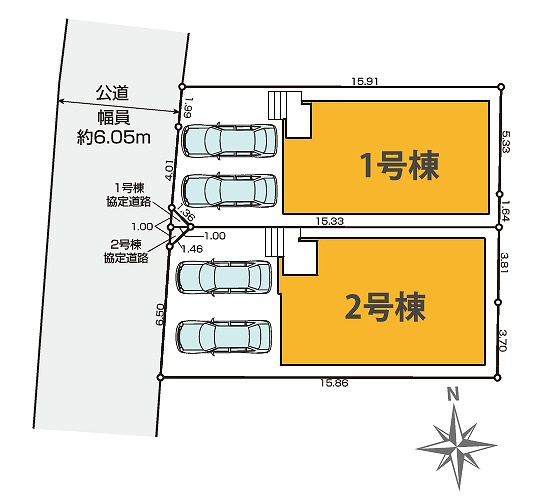 ケイアイグレイス　静岡市葵区新伝馬3期　全2棟の区画図|各棟2台駐車可能スペースあります♪