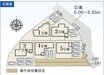 リーブルガーデン　富士市大淵　全5棟の区画図|2台駐車可能スペースあり♪