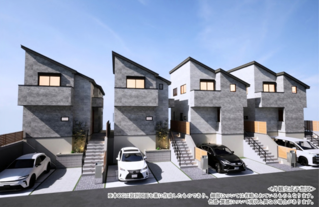 横浜市金沢区西柴1丁目 新築戸建て【仲介手数料無料】カースペース2台の外観パース