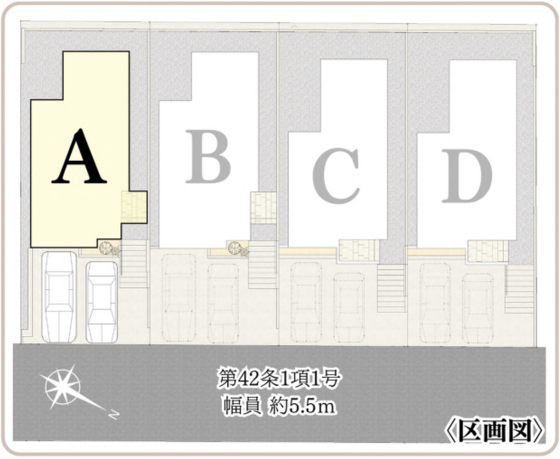 横浜市金沢区西柴1丁目 新築戸建て【仲介手数料無料】カースペース2台の区画図