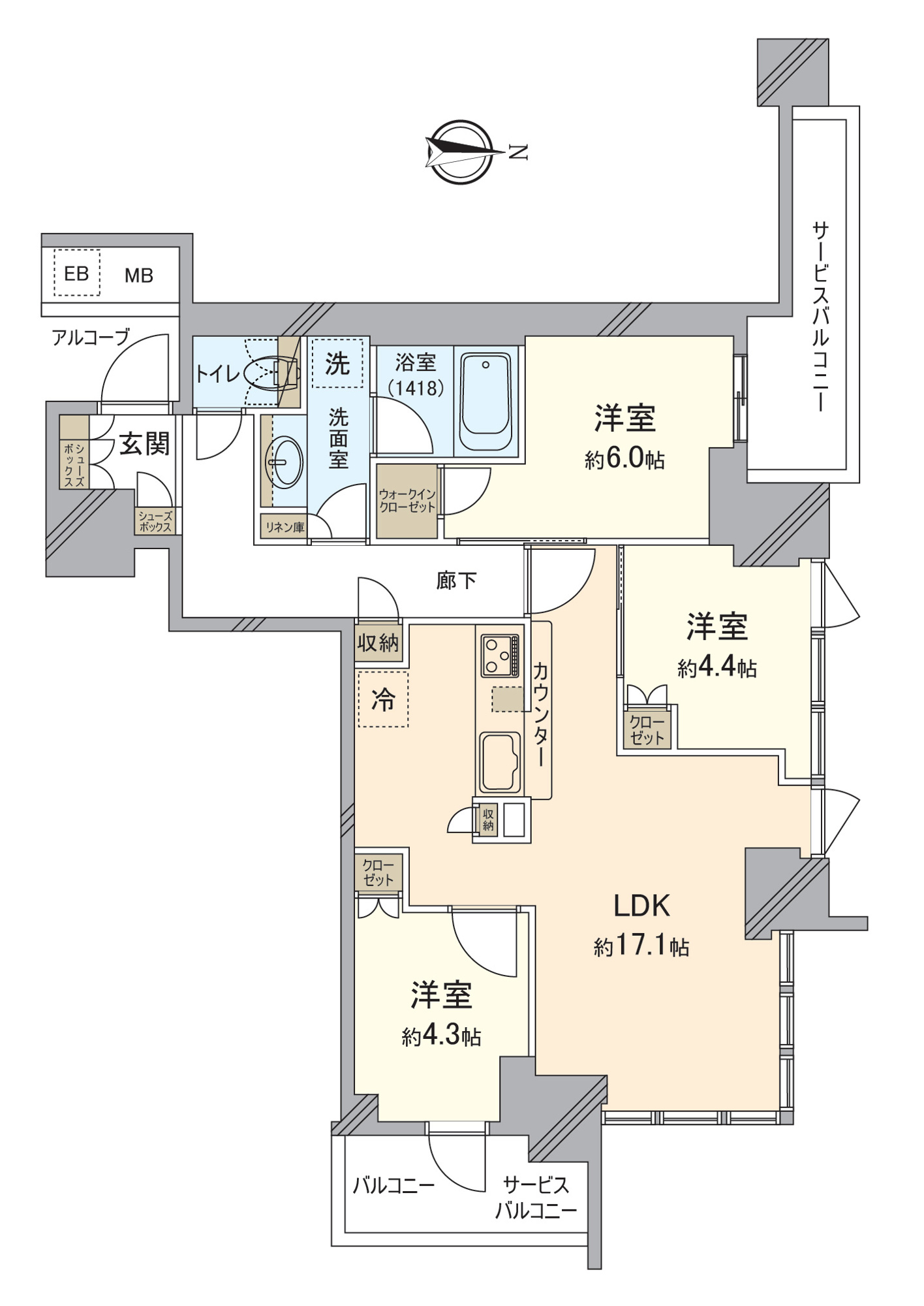 シエリアタワー大阪堀江の間取り