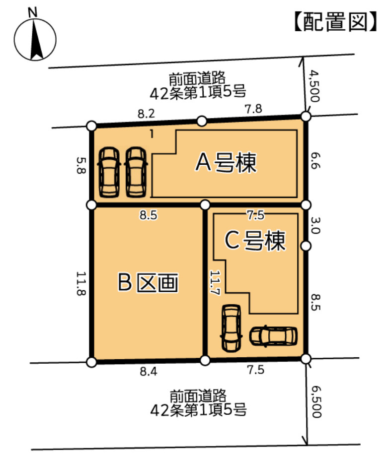横浜市港北区下田町3丁目 新築戸建て【仲介手数料無料】カースペース2台の区画図