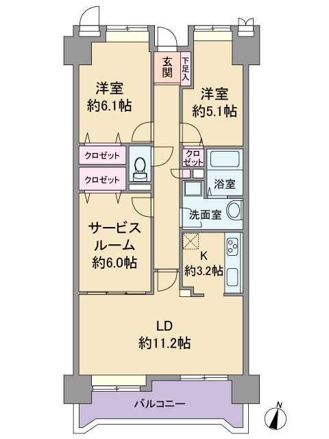 ＼11階×陽当たり◎／ダイアパレスアポロシティ21高砂壱番館の間取り|◆当日・平日のご案内大歓迎◆ 3LDK、価格2,250万円、専有面積71.65m2、バルコニー面積9.48m2　お早めにお問い合わせください♪