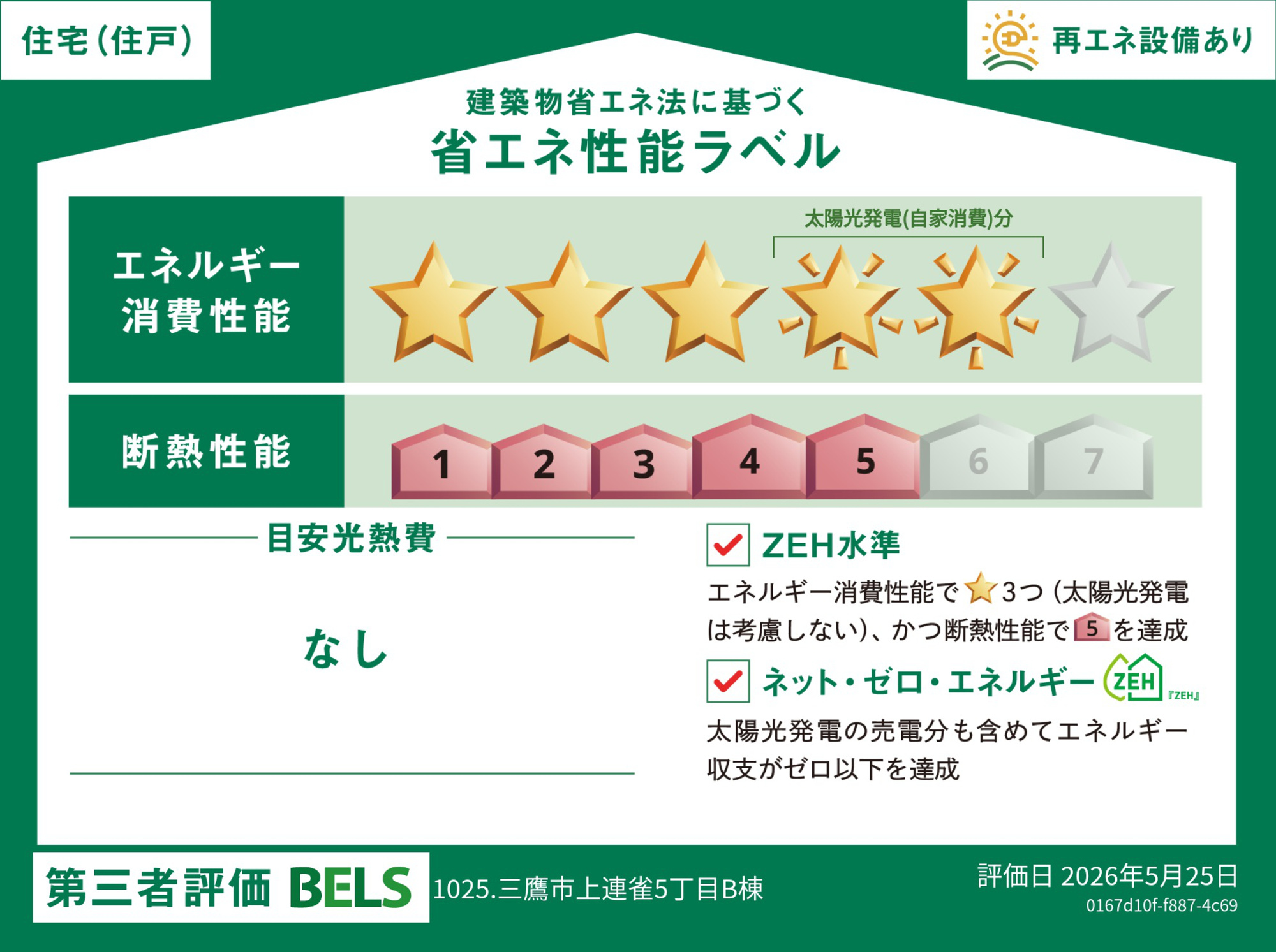 新築分譲［ミラクラス上連雀Ⅱ］の省エネ性能ラベル|Ｂ号棟　省エネ【ＺＥＨ】