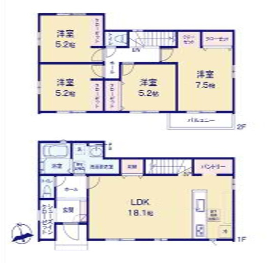 前橋市北代田町1期　新築住宅全3棟の間取り|■建坪31.55坪　敷地50.58坪　パントリー　SIC　南面バルコニー■