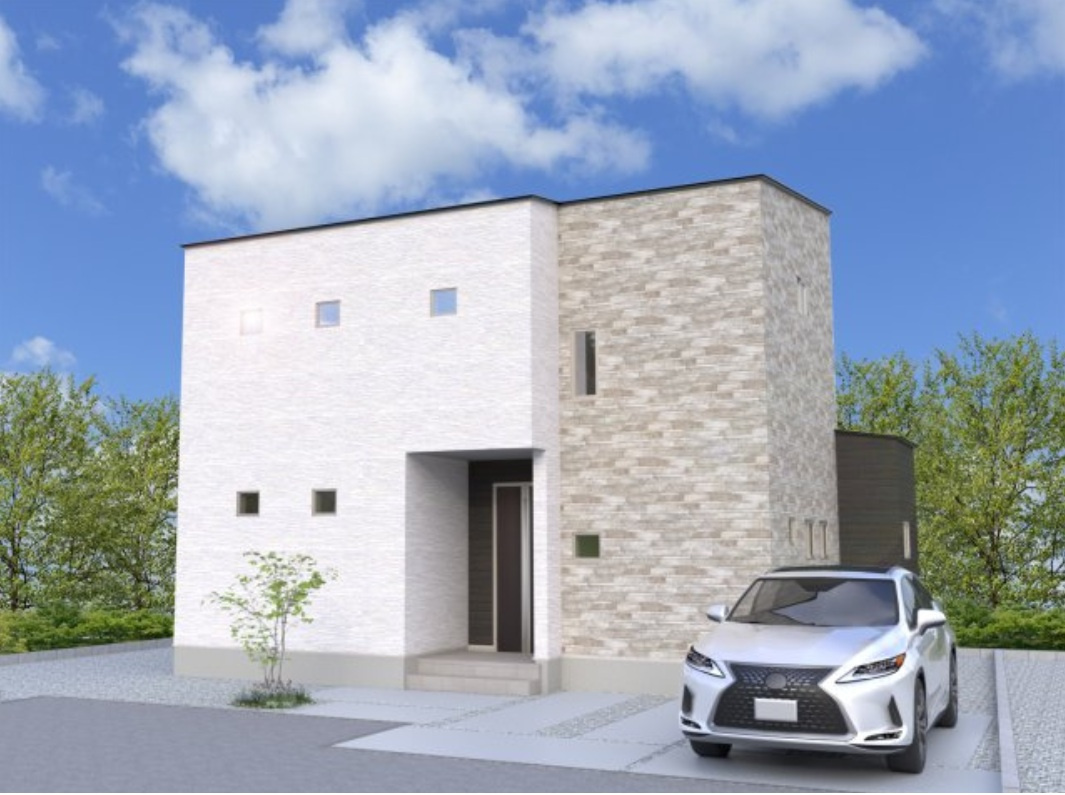伊勢崎市連取元町第4期　新築住宅全3棟の外観パース|流行に左右されないシンプルなデザインは、飽きにくく長く愛されます。