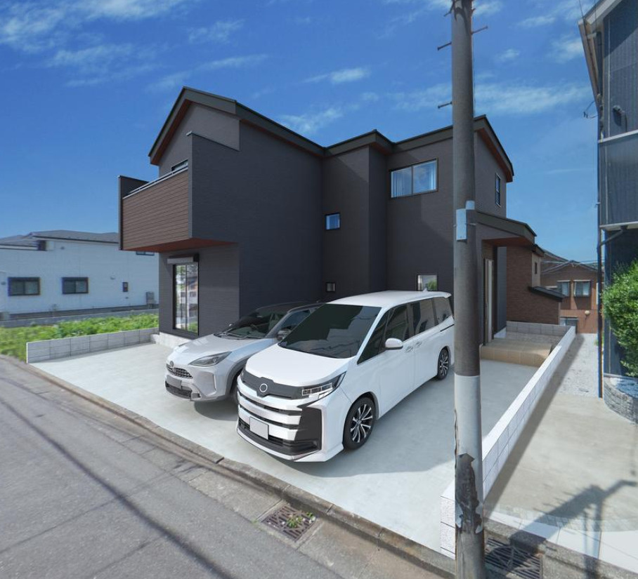 横浜市旭区市沢町　新築戸建【仲介手数料無料】カースペース2台の外観パース