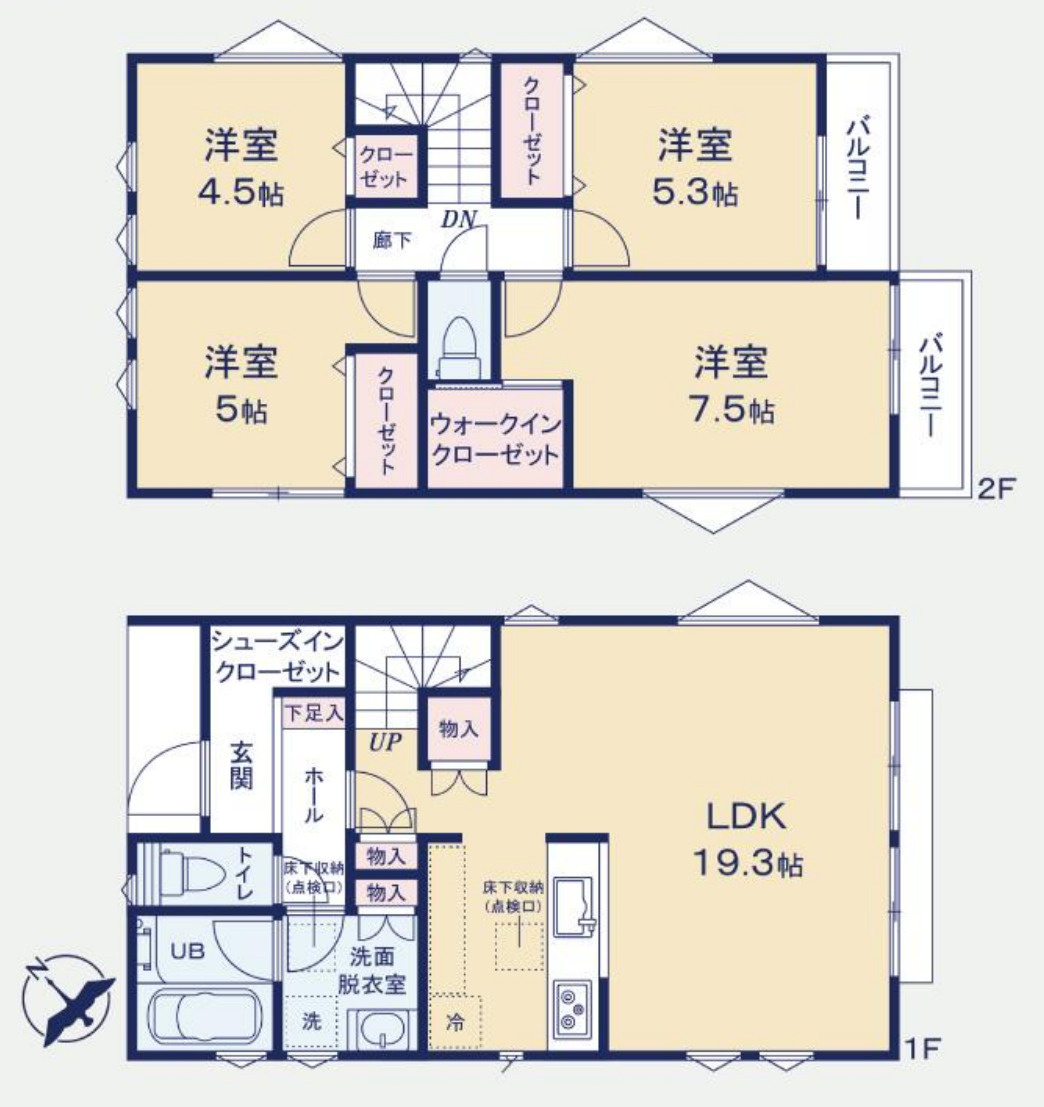 横浜市旭区白根7丁目 新築戸建て【仲介手数料無料】カースペース2台の間取り