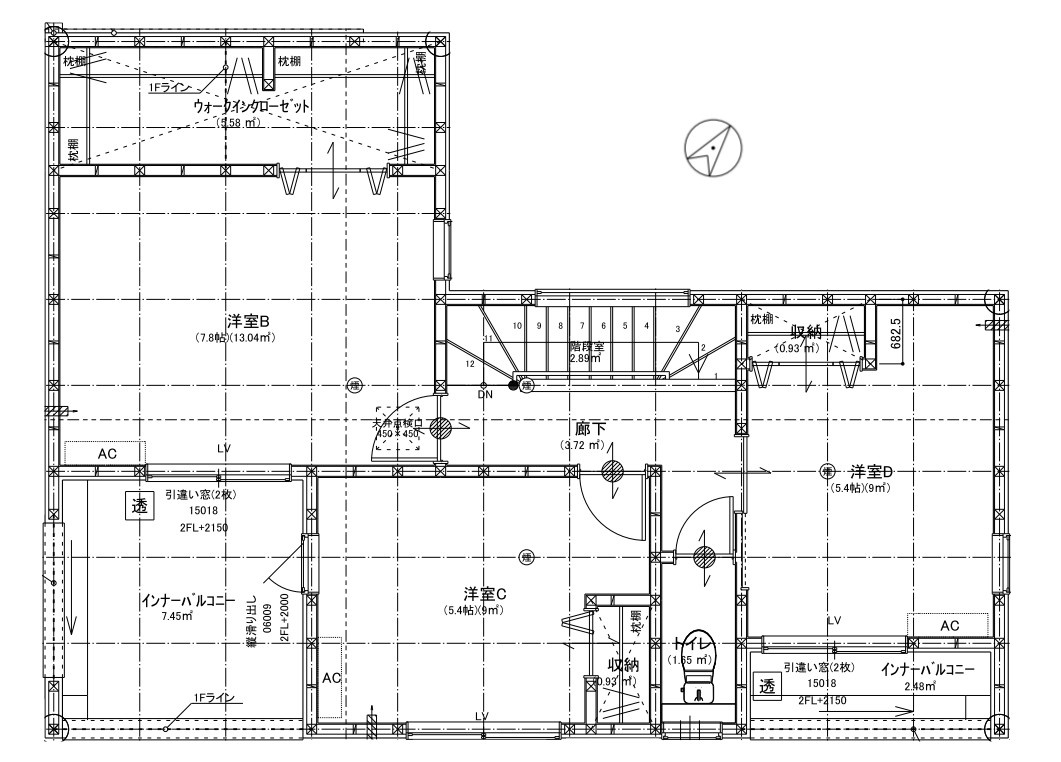 リーブルガーデン　沼津市我入道秋葉町　全1棟の間取り|●2階間取図●
インナーバルコニー仕様のため、急な雨も安心♪