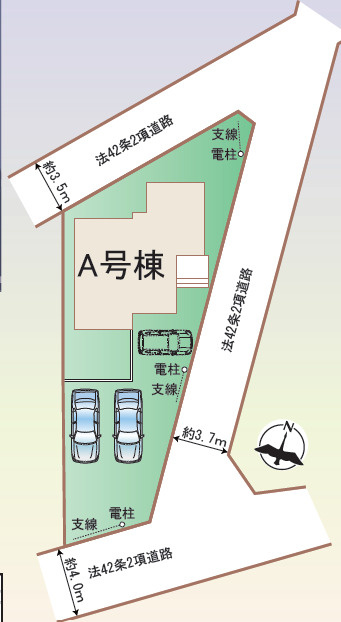 宇都宮市東町　新築住宅全１棟の区画図|３方向道路で車の出入りがしやすい立地！駐車は２～３台可能です♪