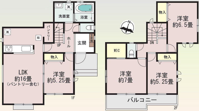宇都宮市東町　新築住宅全１棟の間取り|■建坪29.55坪　敷地69.05坪　全居室南向き　主寝室7帖　WIC　パントリー■