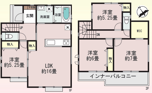 宇都宮市清原台１丁目　新築住宅全１棟の間取り|■建坪29.3坪　敷地56.42坪　全居室二面採光　主寝室7帖　WIC■