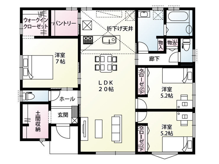 前橋市青柳町3期　新築住宅全11区画の間取り|■63.60坪　建物28.55坪　平屋　土間収納　パントリー■