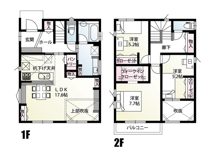 【坂戸市片柳1号棟 間取り図】欲しいところに欲しい収納スペースを設けた使い勝手の良い間取りです。