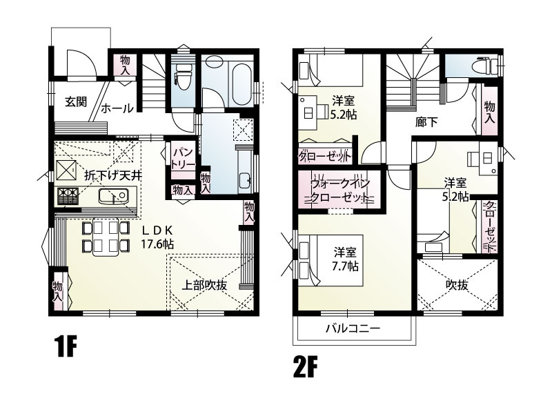 【坂戸市片柳1号棟 間取り図】欲しいところに欲しい収納スペースを設けた使い勝手の良い間取りです。