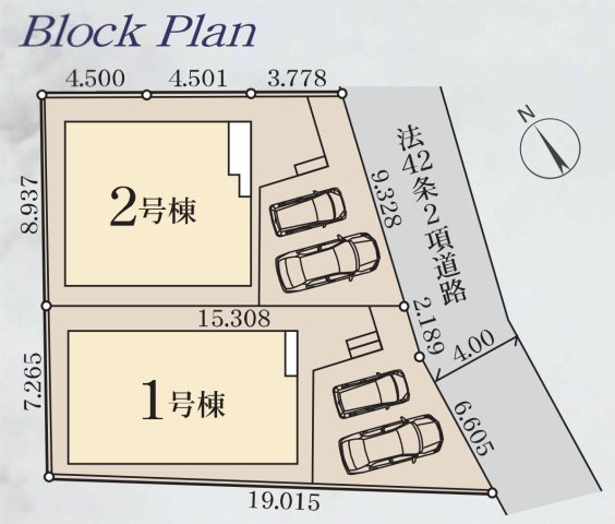 横浜市戸塚区上矢部町 新築戸建て【仲介手数料無料】カースペース2台の区画図