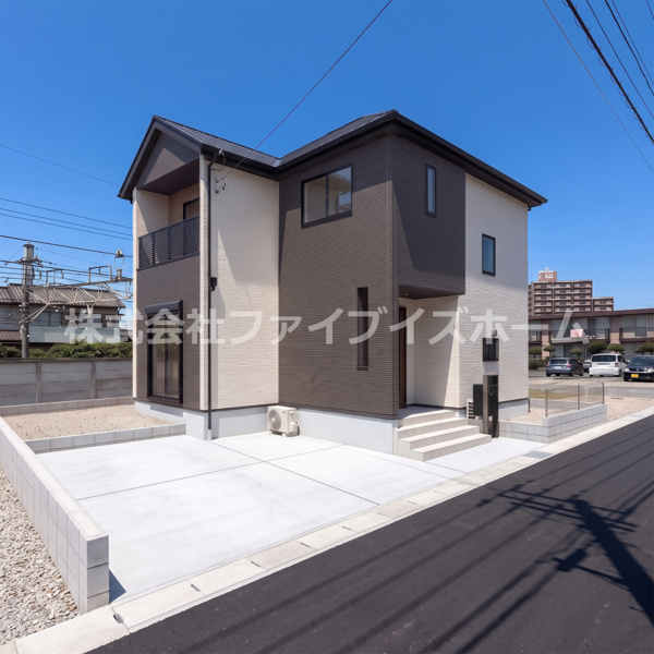 久喜市古久喜（全2区画）2号棟　外観完成イメージ　さわやかで明るいアイボリーと周囲に溶け込みやすく高級感のあるチャコールのコントラストが美しい外観です。