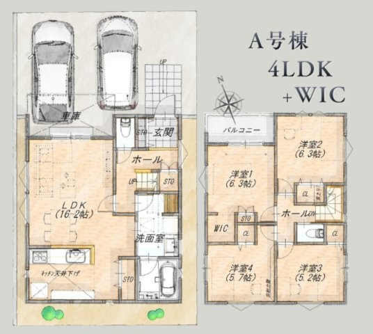 横浜市旭区都岡町 新築戸建て【仲介手数料無料】カースペース2台の間取り