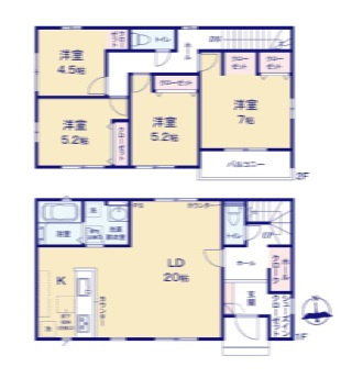 前橋市下新田町1期　新築住宅全3棟の間取り|■2号棟　土地74.98坪　建物31.81坪　床下収納　SIC　バルコニー■