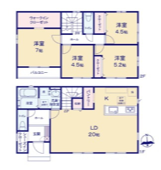 前橋市下新田町1期　新築住宅全3棟の間取り|■3号棟　土地112.13坪　建物31.55坪　パントリー　WIC　バルコニー■