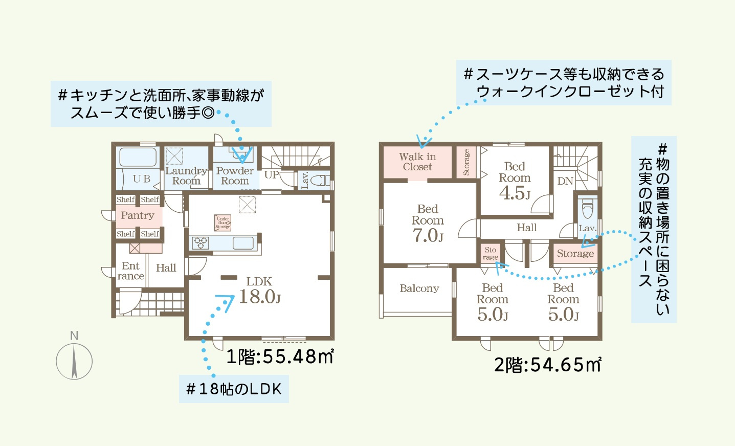 高崎市京目町　新築住宅全2棟の間取り|■土地74.93坪　建物33.31坪　パントリー　WIC　南面バルコニー■