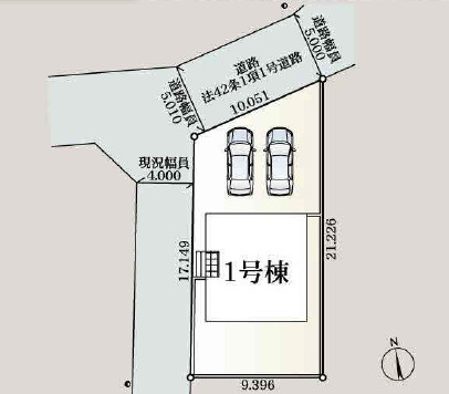 小山市若木町３丁目の新築一戸建の区画図|角地で日当たり・通風良好！並列２台駐車可能です♪