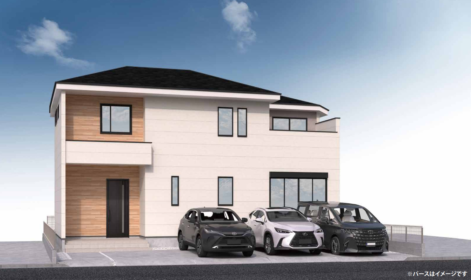 横浜市保土ケ谷区権太坂１丁目 新築戸建て【仲介手数料無料】カースペース4台の外観パース