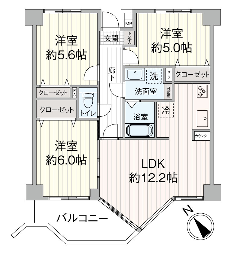 グリーンキャピタル岩切の間取り|ゆとりの3LDKです。