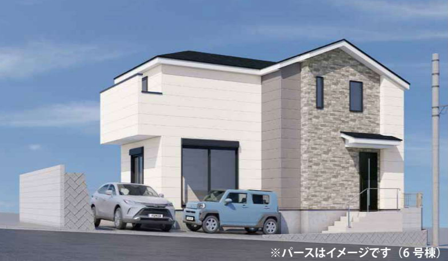 横浜市港南区日野中央2丁目 新築戸建て【仲介手数料無料】カースペース2台の外観パース