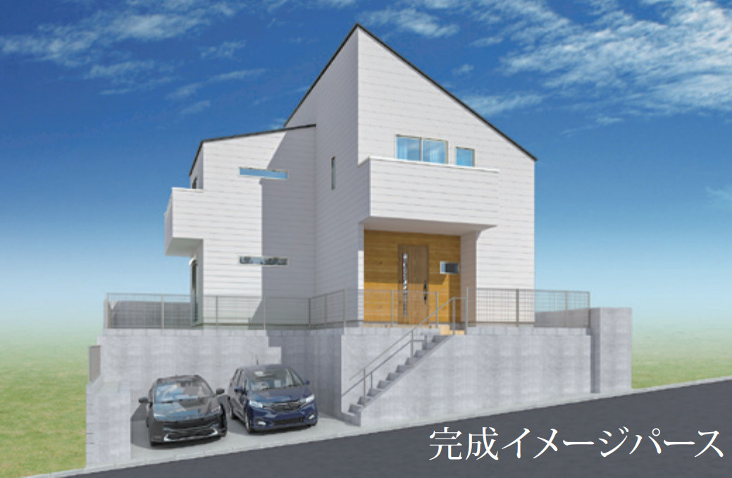 横浜市青葉区もえぎ野 新築戸建て【仲介手数料無料】カースペース2台の外観パース