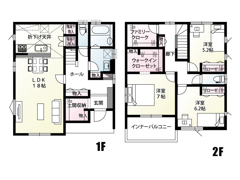 【坂戸市泉町1期2号棟 間取り】家族の一体感を感じながらも独立的なプライベート感のある間取りです。
