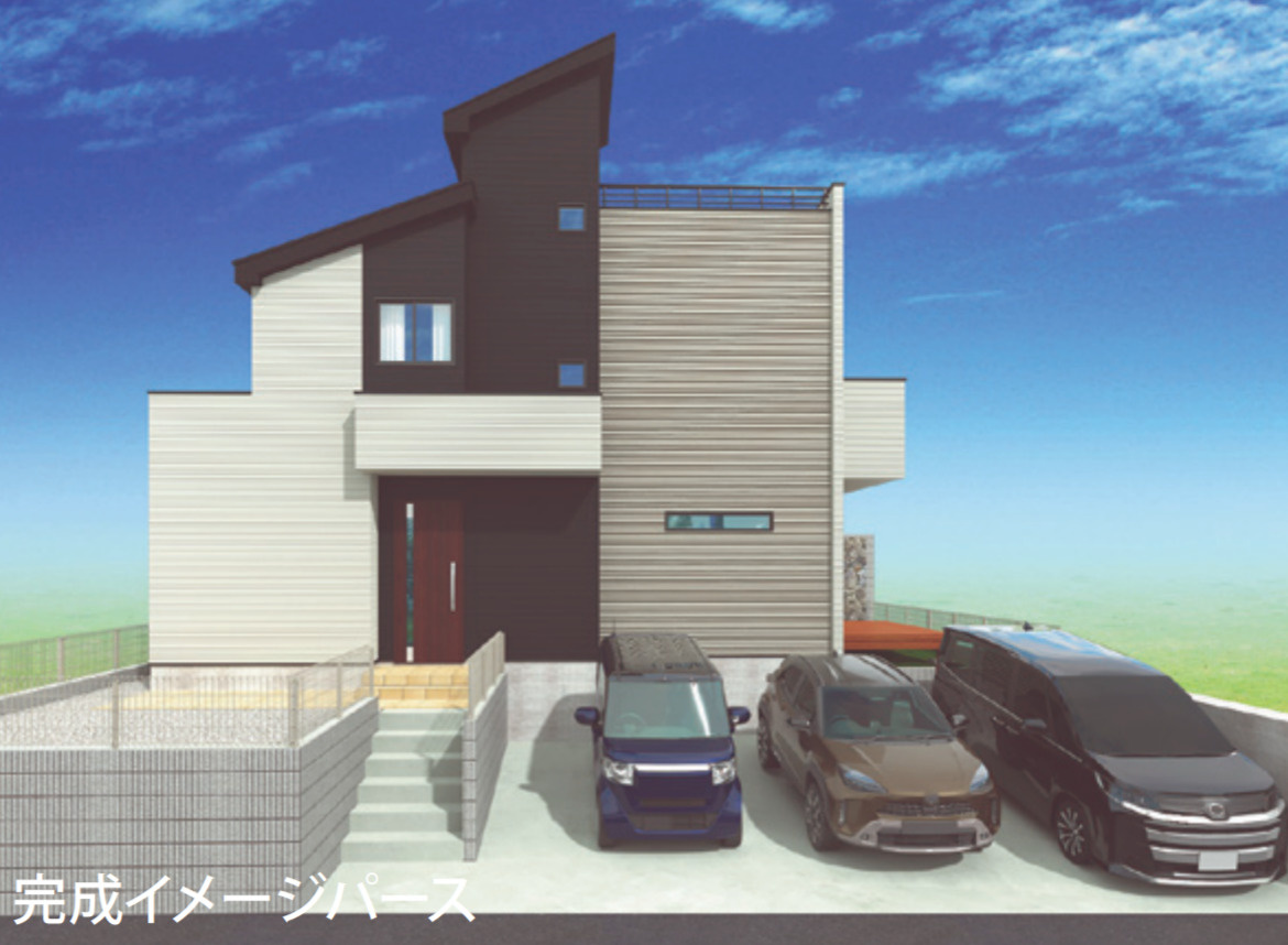 横浜市磯子区杉田8丁目 新築戸建て【仲介手数料無料】カースペース3台の外観パース