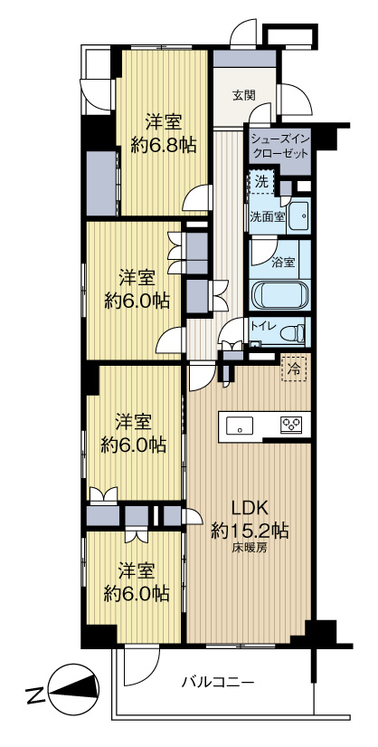 プレシスあすと長町エクレールの間取り|90㎡の4LDKで、家族それぞれの時間も大切にできる間取りです。