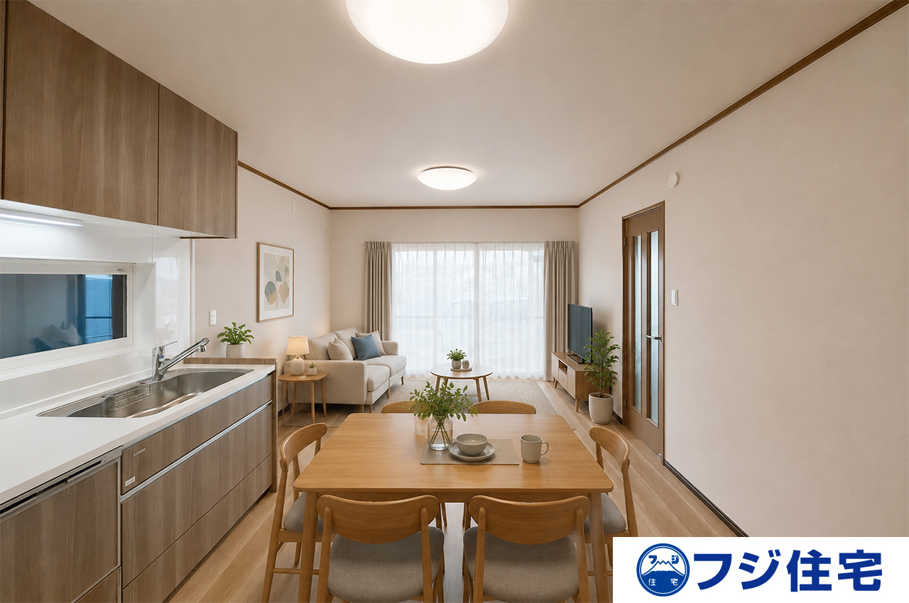 岸和田市極楽寺町1丁目の居間・リビング|※バーチャルステージング画像（AI合成）です。合成された家具等は販売価格に含まれません。