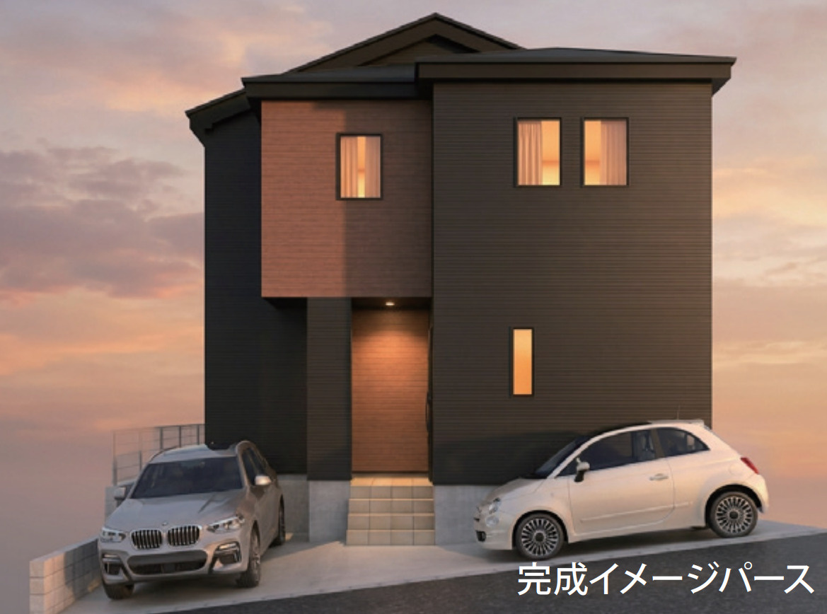 横浜市栄区上之町 新築戸建て【仲介手数料無料】カースペース2台の外観パース