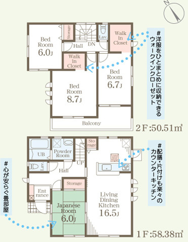 大田原市野崎１丁目の新築一戸建の間取り|■建坪32.93坪　敷地95.98坪　パントリー　WIC　全居室南向き・６帖以上■