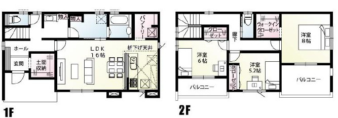 宇都宮市鶴田町１期　新築住宅全２棟の間取り|■建坪32.35坪　敷地52.89坪　土間収納　パントリー　WIC　ダブルバルコニー■